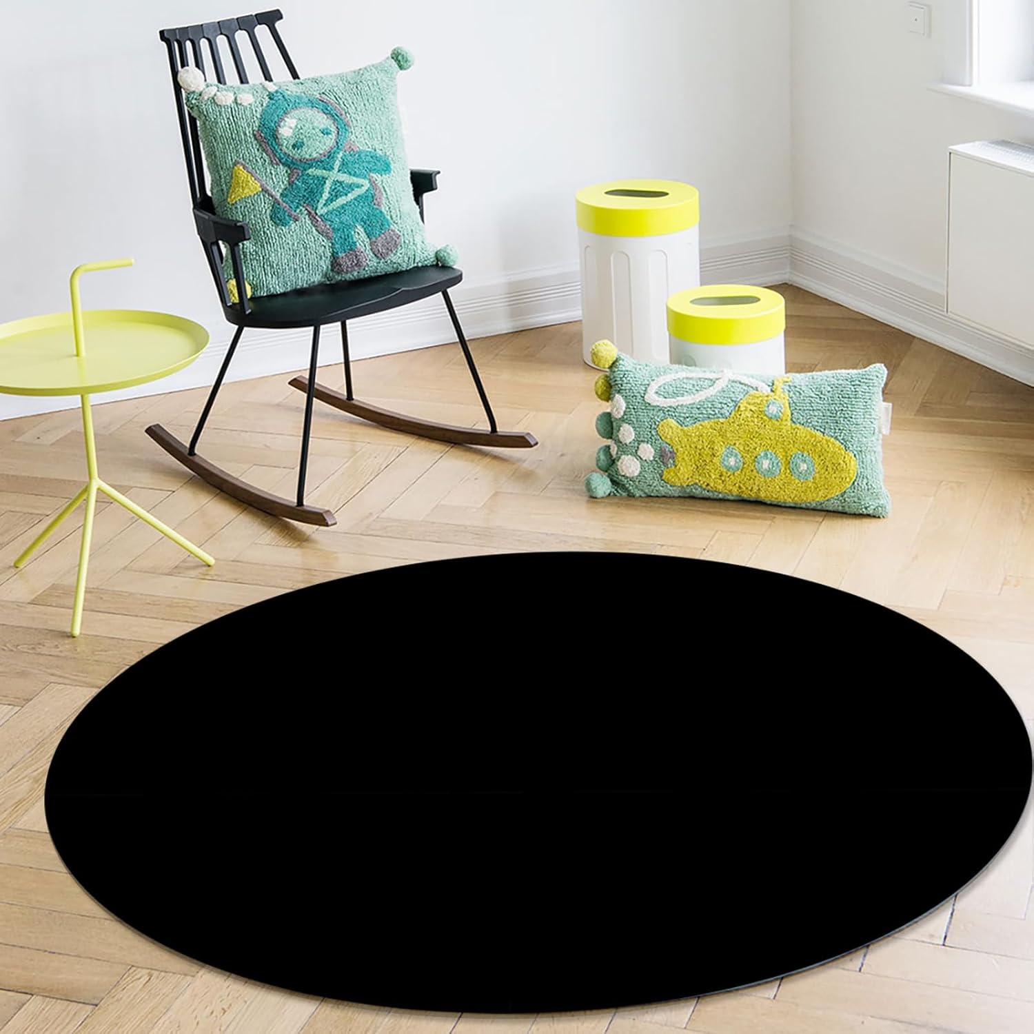 Black Area Rug Round Rugs 3ft Solid Collection Area Runner Circle Rug Non-Slip Carpets for Living Room Bedroom Indoor Outdoor Nursery Rugs Décor