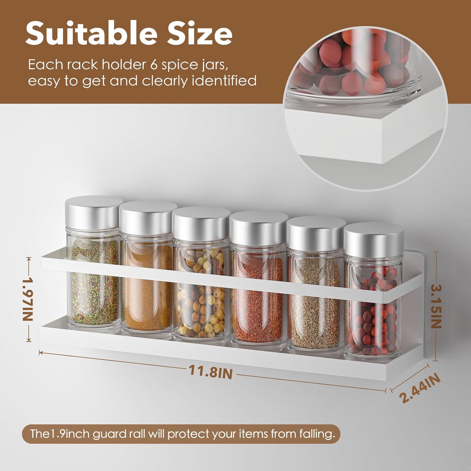VANPET Magnetic Spice Rack for Refrigerator, Magnetic Fridge Shelf for Kitchen Spice Organizer, Spice Rack Wall Mount, Fridge Organizers and Storage (2, White) image 2
