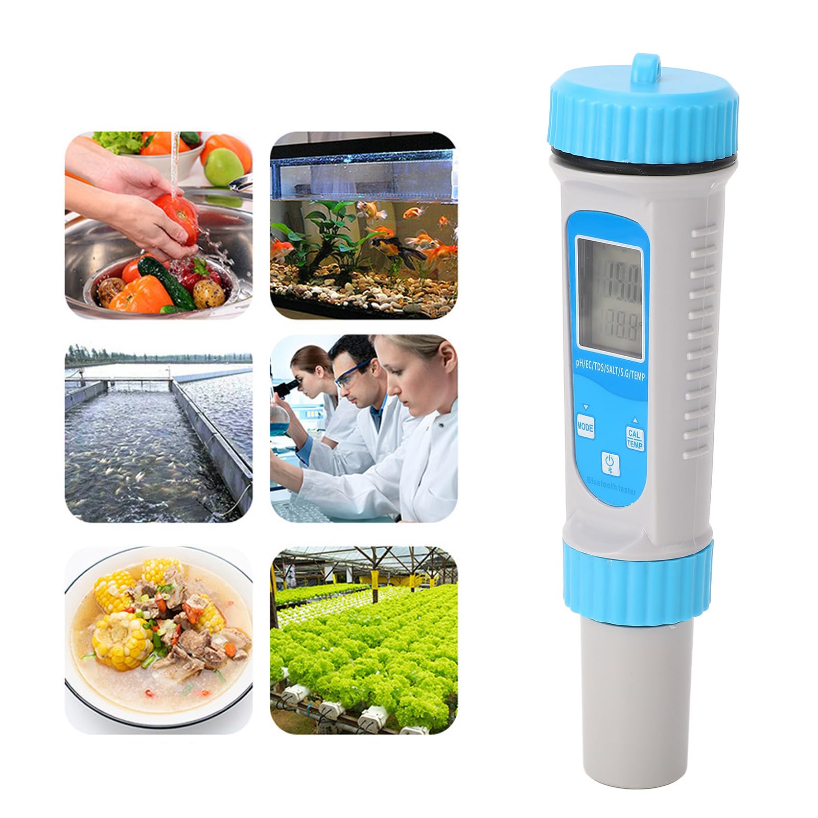 Bolígrafo probador de Calidad del Agua Bluetooth 7 en 1 para PH EC TDS Salinidad SG ORP y mediciones de Temperatura, medidor Digital portátil para análisis de Agua Dulce y Agua de