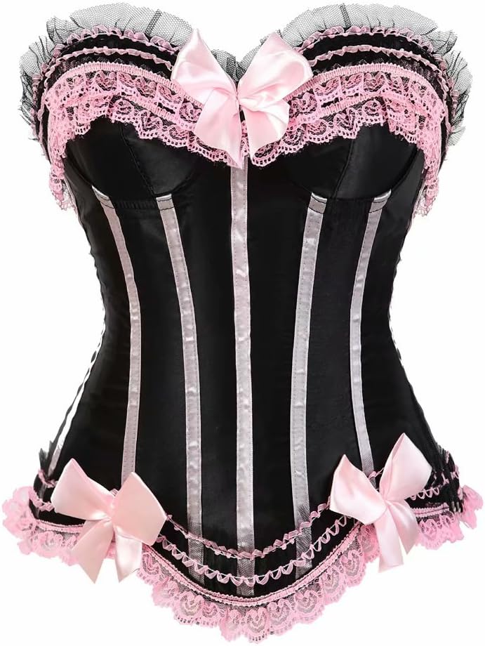 Corset Dress Plus Size Bustier Skirt Set Masquerade Gothic BrocadeStripe Lace Gothic Costume