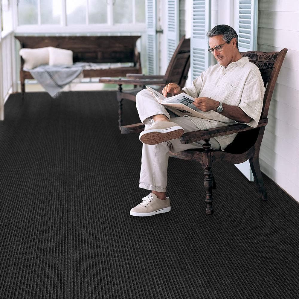 (Size may be different, as is) House, Home and More Indoor Outdoor Double-Ribbed Carpet with Skid-Resistant Rubber Backing - Smokey Black - 6 Feet X 30 Feet 6 Ft x 30 Ft