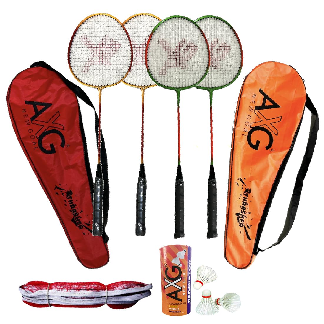 AXG Classy Colored Thrasher Racquets with Feather shuttles and Net Badminton Kit (Multicolor)-image-7