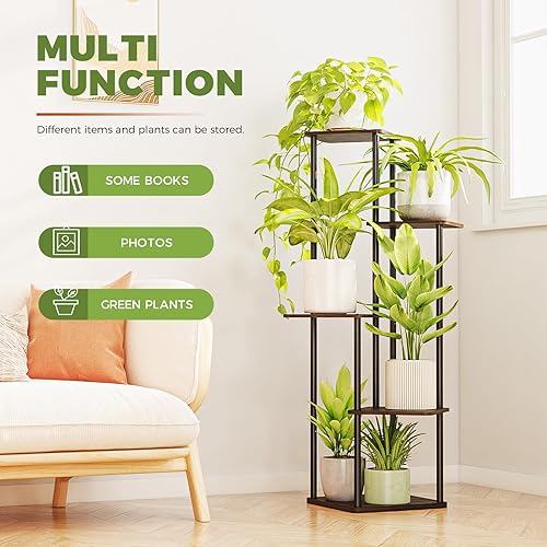 Miniatura 3 de Bamworld Soporte de esquina para plantas de interior, estante de metal de 5 niveles para múltiples plantas, soporte alto para flores para patio,