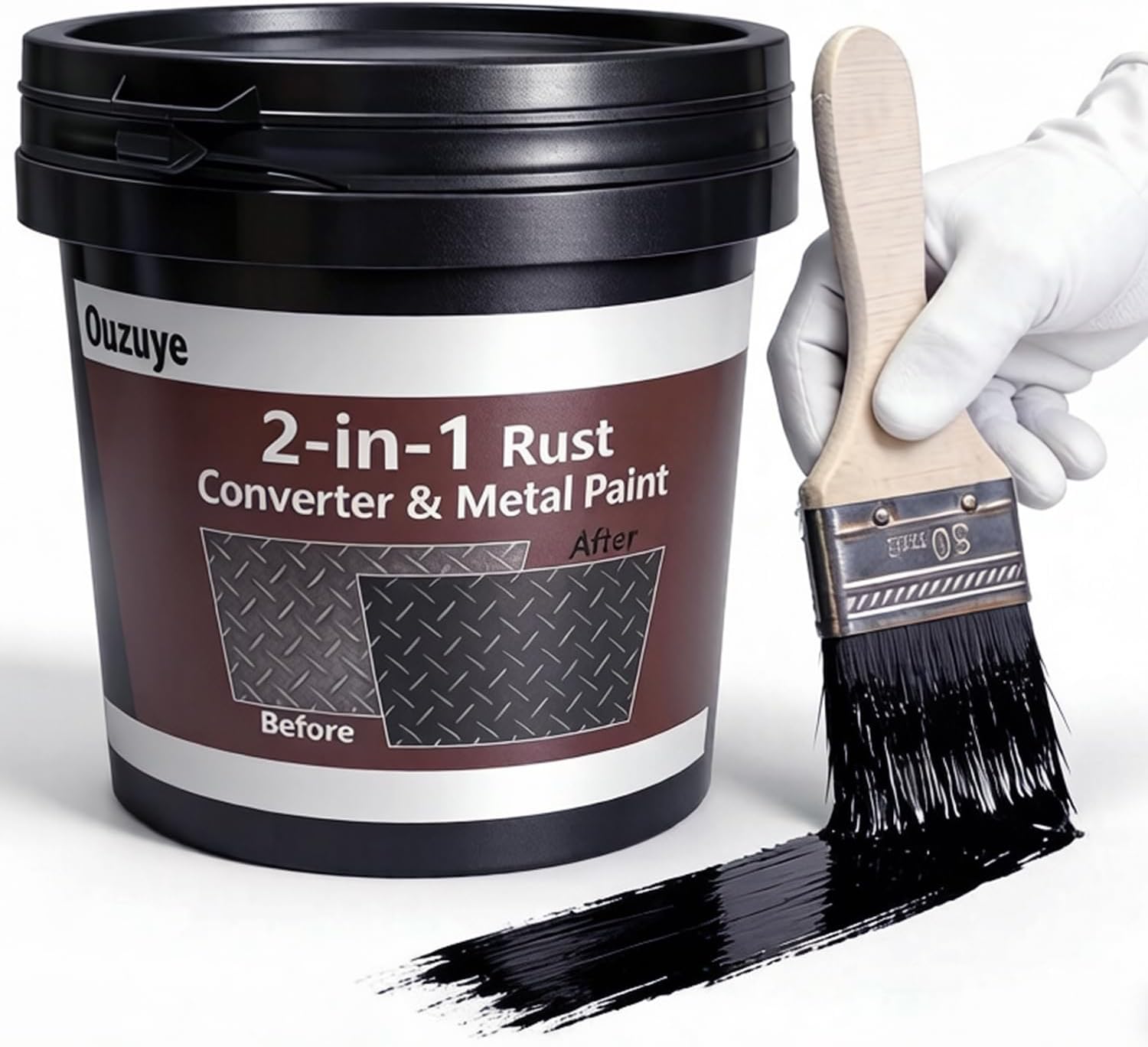 2 in 1 Rust Converter & Metal Primer, 35 oz Black Rust Reformer Paint for Metal, Ultra Rust Encapsulator & Inhibitor, Heat Resistance Rust Neutralizer & Conversion for Trailer, Truck Frame, Car Chassis
