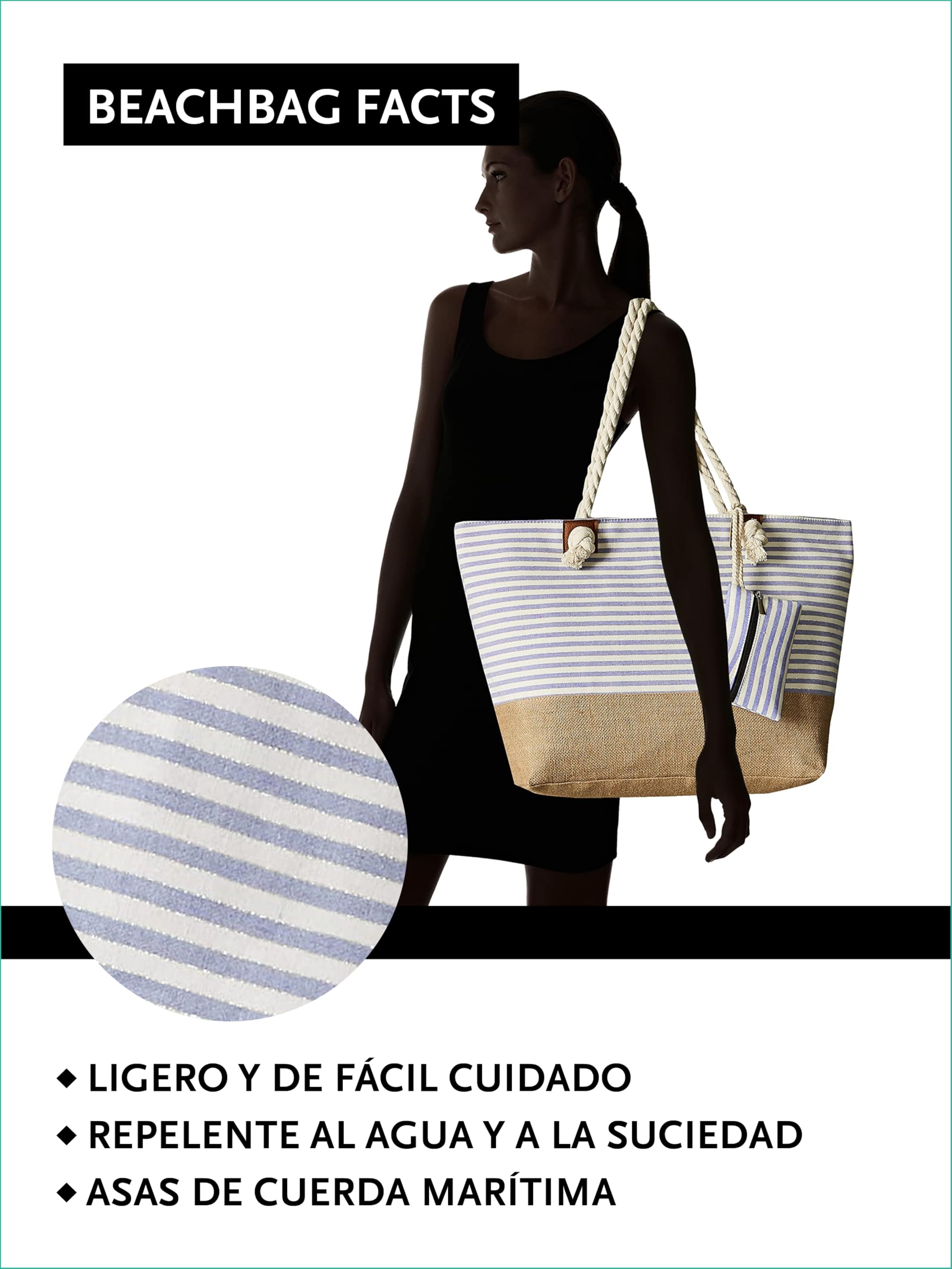 DonDon Bolso de playa grande impermeable con cremallera bolso de hombro