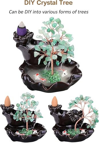 Miniatura 4 de CrystalTears Quemador de incienso de cascada de cristal para árbol de retorno, soporte de incienso de cerámica, aventurina verde, piedra de cristal