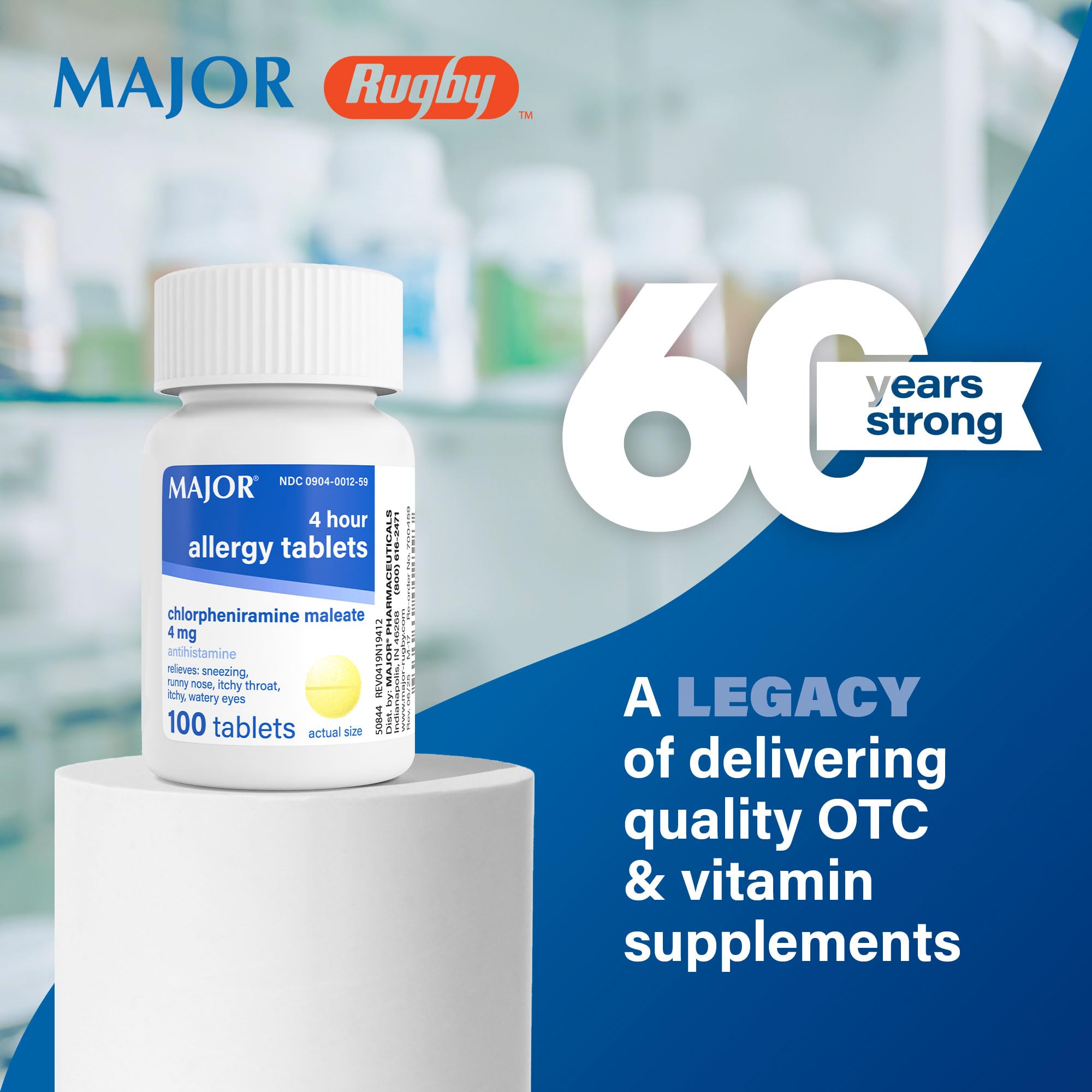 Major 4 Mg Allergy Tablets - Chlorpheniramine Maleate 4-Hour Allergy Medicine - Antihistamine for Relief of Sneezing, Itchy Watery Eyes, Itchy Throat, and Runny Nose - 100 Count (1 Pack) — Amazon image 2