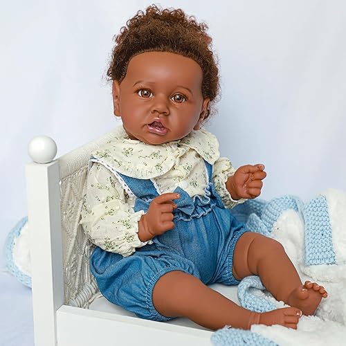 Miniatura 5 de SCOM Muñecas realistas de bebé Reborn  Saskia - Muñecas de bebé realistas de 23 pulgadas para niñas pequeñas americanas africanas negras, cuerpo de