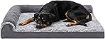 Furhaven Orthopedic Dog Bed for Large Dogs w/ Removable Bolsters & Washable Cover, For Dogs Up to 95 lbs - Two-Tone Plush Faux Fur & Suede L Shaped Chaise - Stone Gray, Jumbo/XL