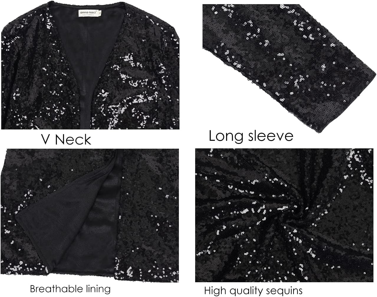 Anna-Kaci Women's Sequin Jacket Open Front Coat Blazer Party Cocktail Outerwear Cardigan, - Image 6