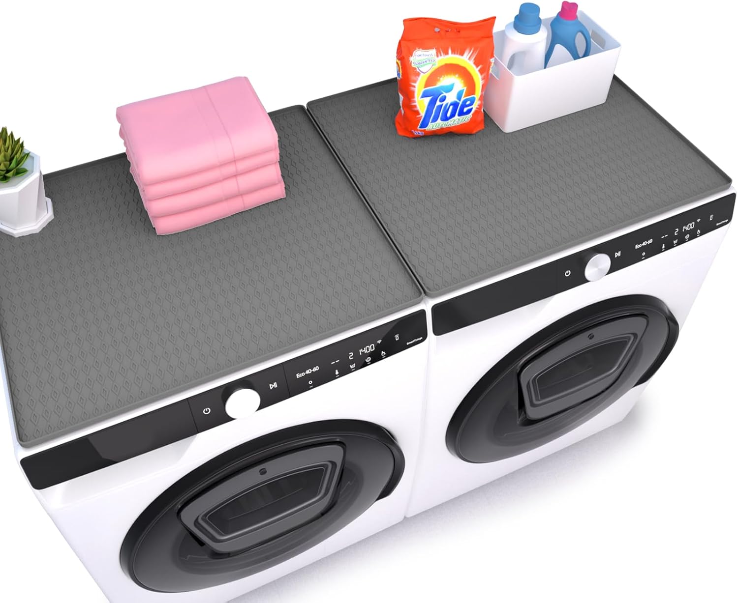 2Pcs Washer and Dryer Top Protector Mat, 25"x19" Non-Slip Waterproof Washable Washer Dryer Countertop Cover, Laundry Cover Top with Raised Edge for Laundry Kitchen Home, Easy Clean,Gray