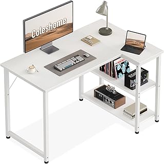 Coleshome Eckschreibtisch, 100x70 cm Umkehrbarem L-förmiger Schreibtisch mit Ablagefach, Platzsparender Weißer Computertisch, Kleiner Schreibtisch Geeignet für Home Office