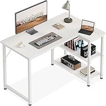 Coleshome Corner Desk, 100 x 70 cm Table Desk with Reversible Storage Shelves, Computer Desks White Saving Space, Desks in L Suitable for Home Office