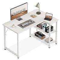 Coleshome Scrivania Angolare, 100x70 cm Scrivania Ufficio con Scaffali di Stoccaggio Reversibile