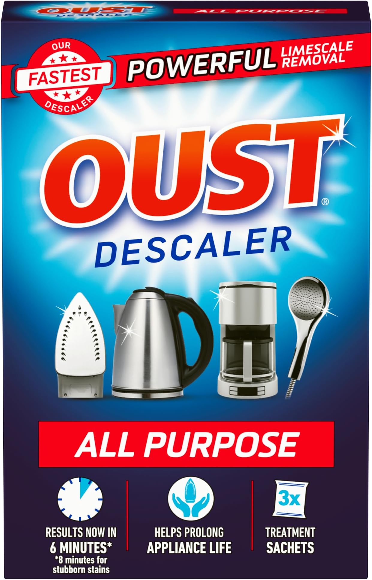Powerful All Purpose Descaler, New Formula, Limescale Remover – Ideal for Kettles, Coffee Machines, Irons and Shower Heads, 3 Sachets