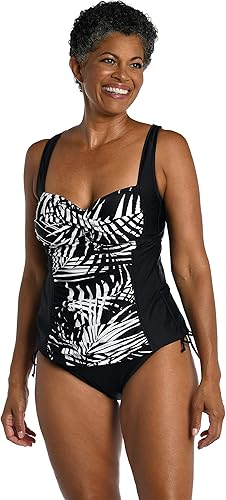 Shadow Palms Over The Shoulder Shirred Tankini Top - FINAL SALE