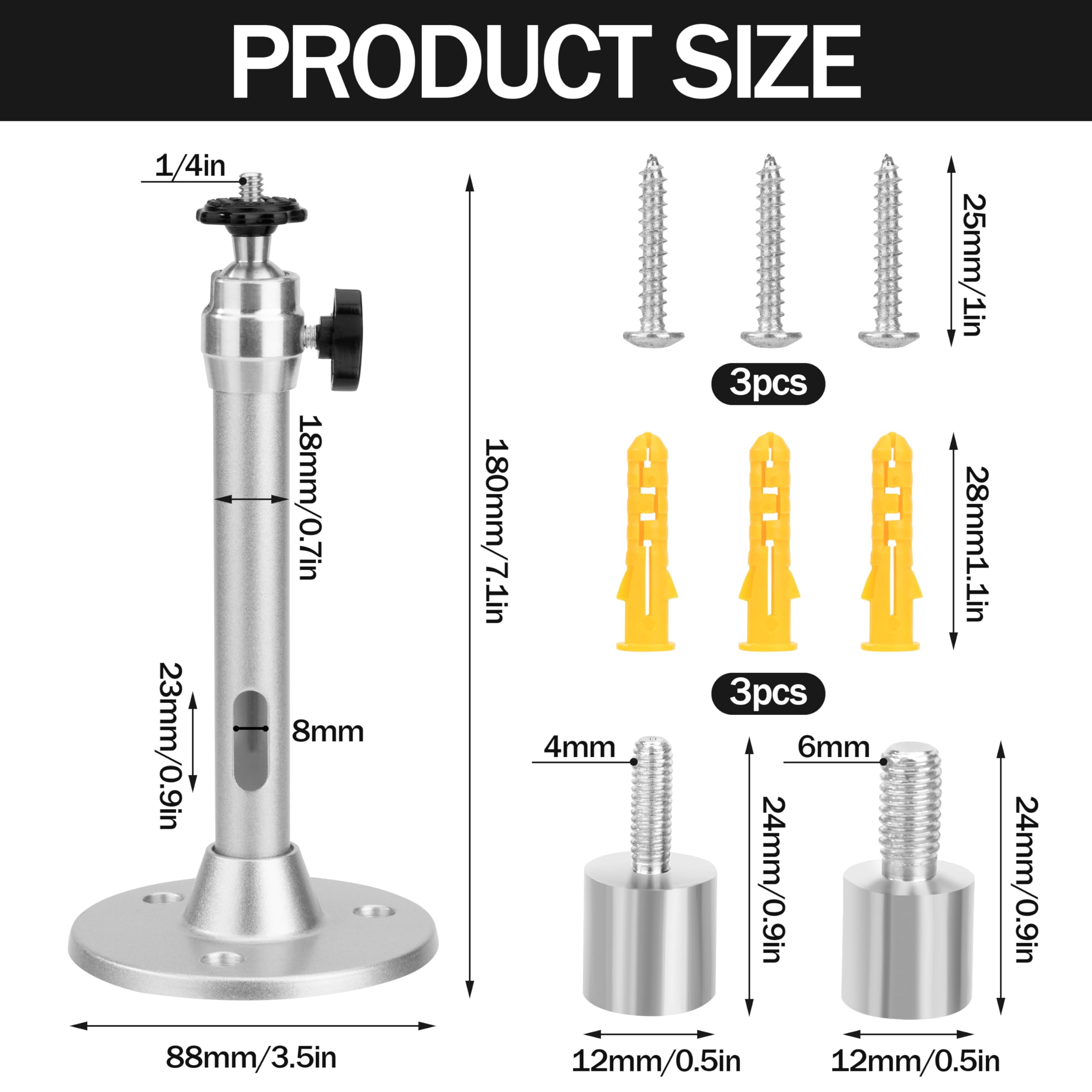 QIMEI-SHOP Uchwyt do projektora sufitowego Mini aluminiowy wspornik projektora 5 kg Obrotowy o 360° do mini projektora wideo
