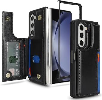iCoverCase Compatible with Samsung Galaxy Z Fold 5 Wallet Phone Case with Card Holder for Women Men, Magnetic Clasp RFID Blocking PU Leather Protective Case for Z Fold 5 Black