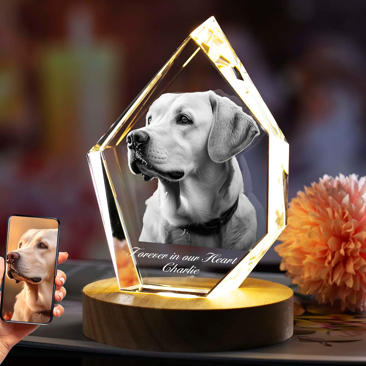 Personalized Dog Memorial Gifts for Loss of Dog, Custom Pet 3D Crystal Photo, 3D Engraved Crystal Keepsake Pet Loss Gifts, Pet Memorial Gifts for Dogs Personalized Photo Frame