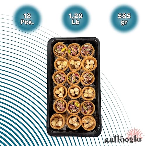 Vista 17 de Gulluoglu Pistachio Bird's Nests Baklava (Osh El Bulbul), 18 piezas 1.29lb - 585gr (Pistachio) Gulluoglu Baklava tradicional turco premium