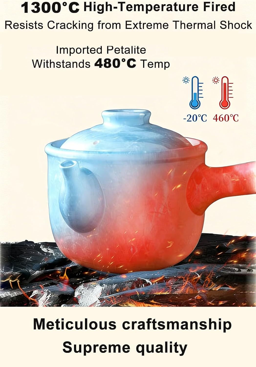Unglazed Earthenware Chinese Chamber Pot Natural Terracotta Ceramic Casserole Bean Pot with Lids, Clay Pot for Soup Cooking, Baking and Boiling, (2L)