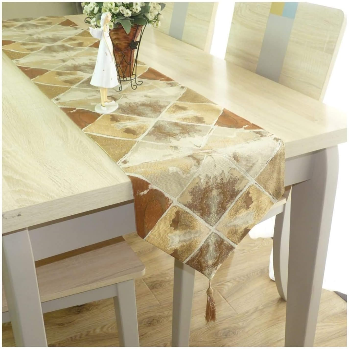 Valentines Table Runner,32x240CM,Geometric Rhombus Pattern Table Runner Linen Cotton,Rectangle Table Runner Black