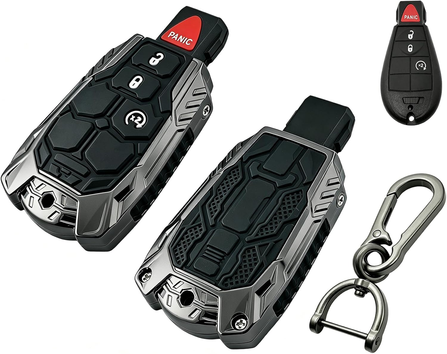 Full Protection Zinc Alloy Key Fob Cover Keychain Accessories Compatible with 2013-2018 Dodge Ram 1500 2500 3500 Journey Durango Charger Challenger Key Fob GQ4-53T 267F-5WY783X (Black, 4 Buttons)