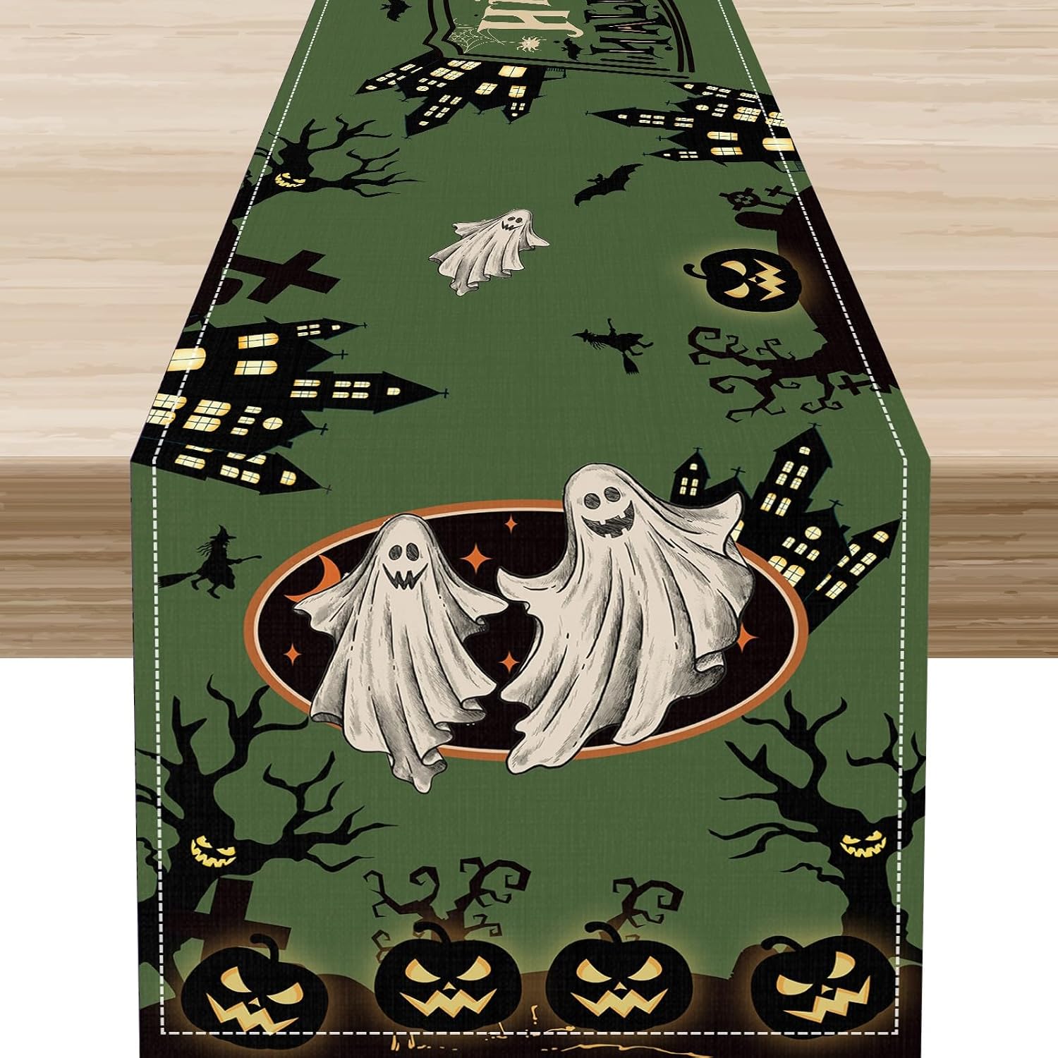 Amazon.com: Happy Halloween Table Runner,Gothic Haunted House Witch ...