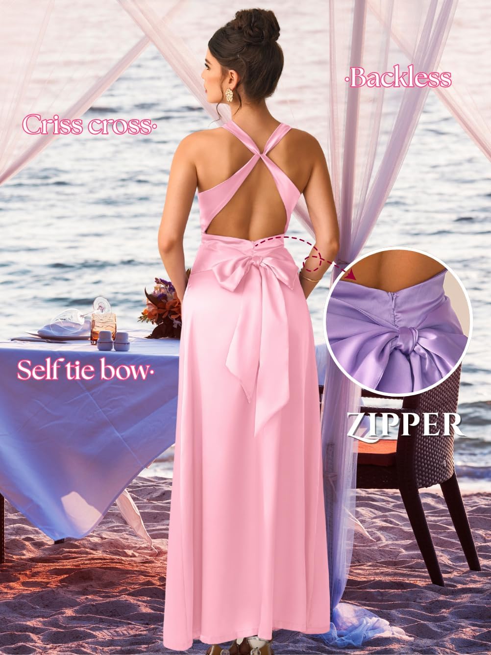 Satin Formal Dress,V Neck Backless Long Prom Dresses for Women,Sexy Elegant Wedding Guest Cocktail Outfit - Image 3