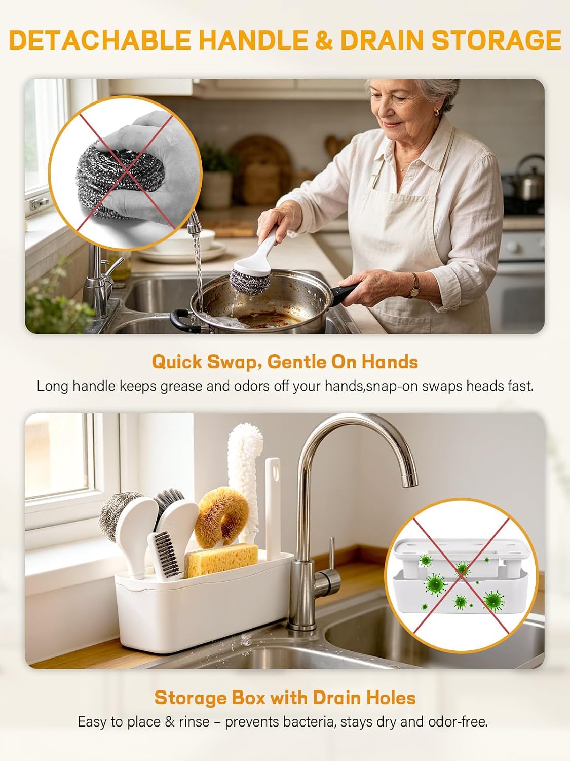 7 Pack Kitchen Cleaning Dish Brush Set with Storage Box for Pan Bottle