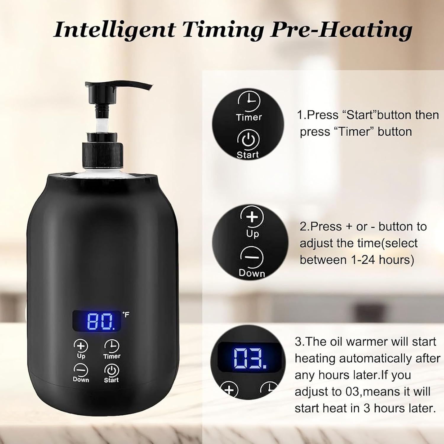 Massage Oil Warmer Digital Lotion Warmer Gel Cream Heater Electric Oil Warmer with 2 Lotion Warmer Dispenser Bottle for Home SPA Salon Massage(Black)