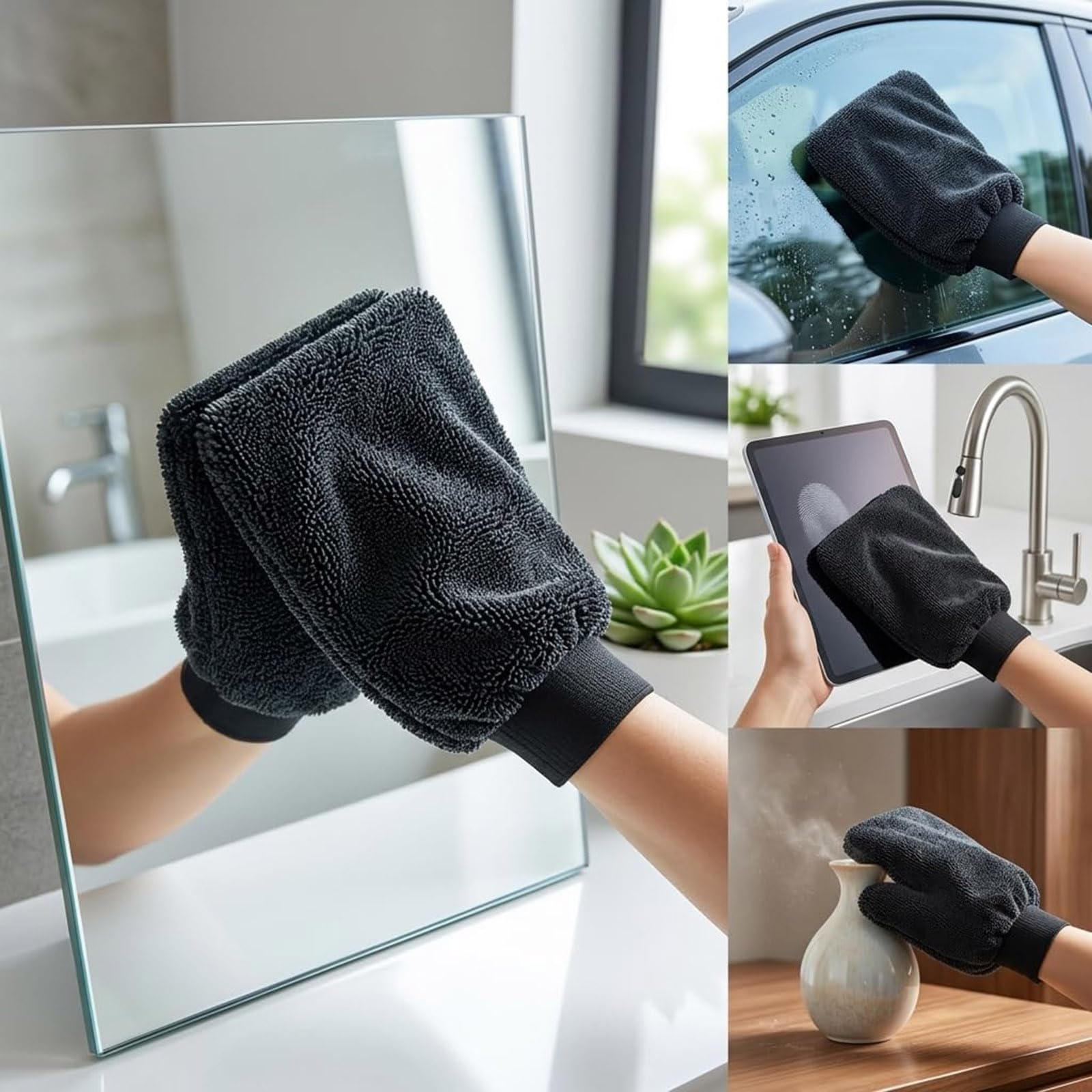 Generisch Putzhandschuhe Microfaser – 3X Mikrofaser Handschuh Reinigungshandschuhe & Fleckenhandschuh für Bad, Fenster & Polster, Waschhandschuh für Autopflege