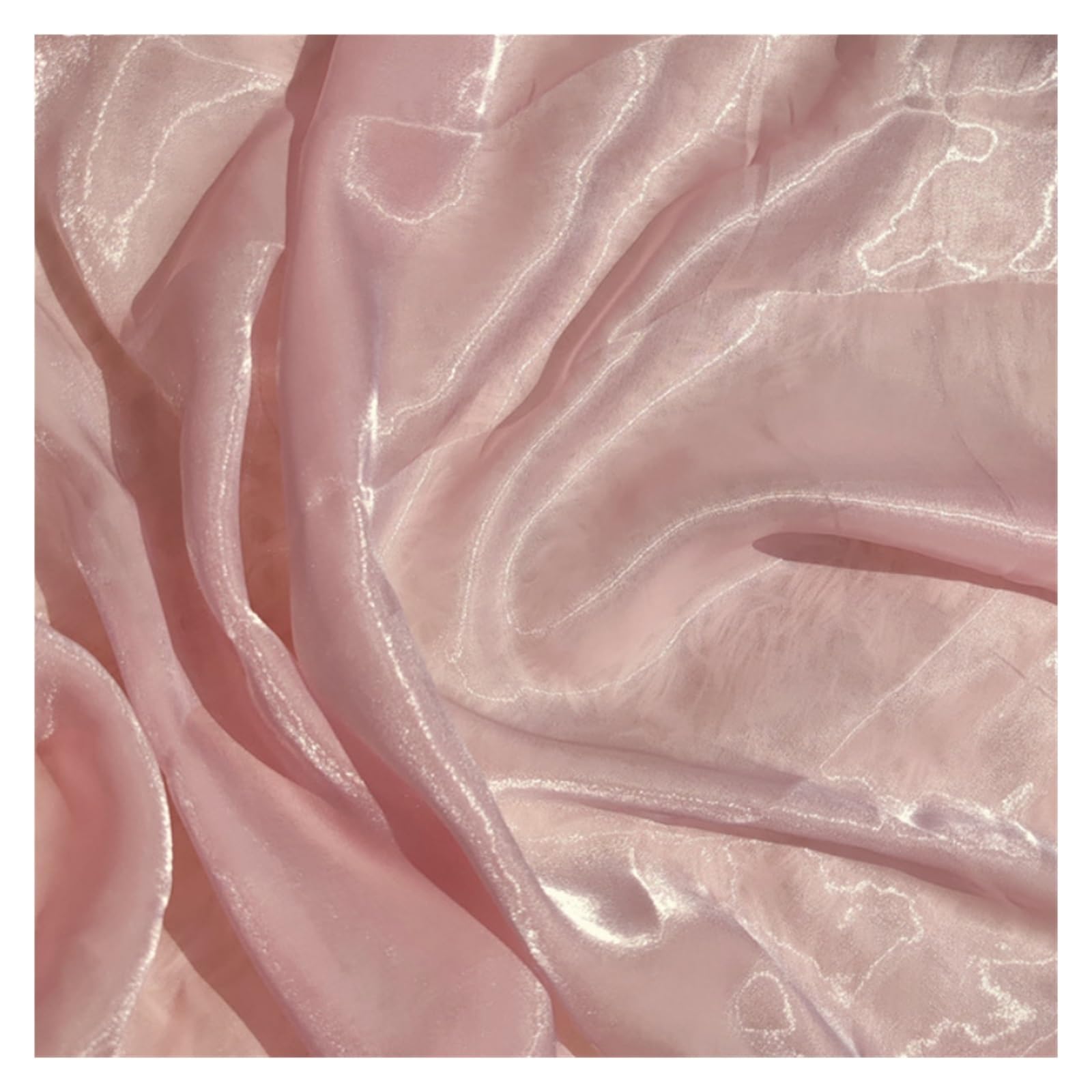 Glitter Metallic Fabric, Polyester Satin Organza Fabric Craft Material Multicolor Multiple Sizes(Light Pink,150cm x 1m)