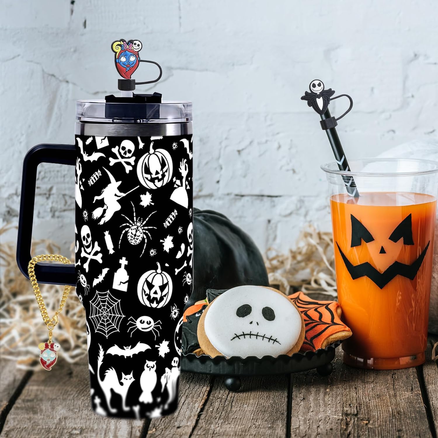 4 pcs Halloween Cute Silicone Straw Topper 10mm for Stanley Cups,Halloween Charms Chain for Stanley Tumbler with Handle,Stanley Cup Accessories (ghost) - Image 6