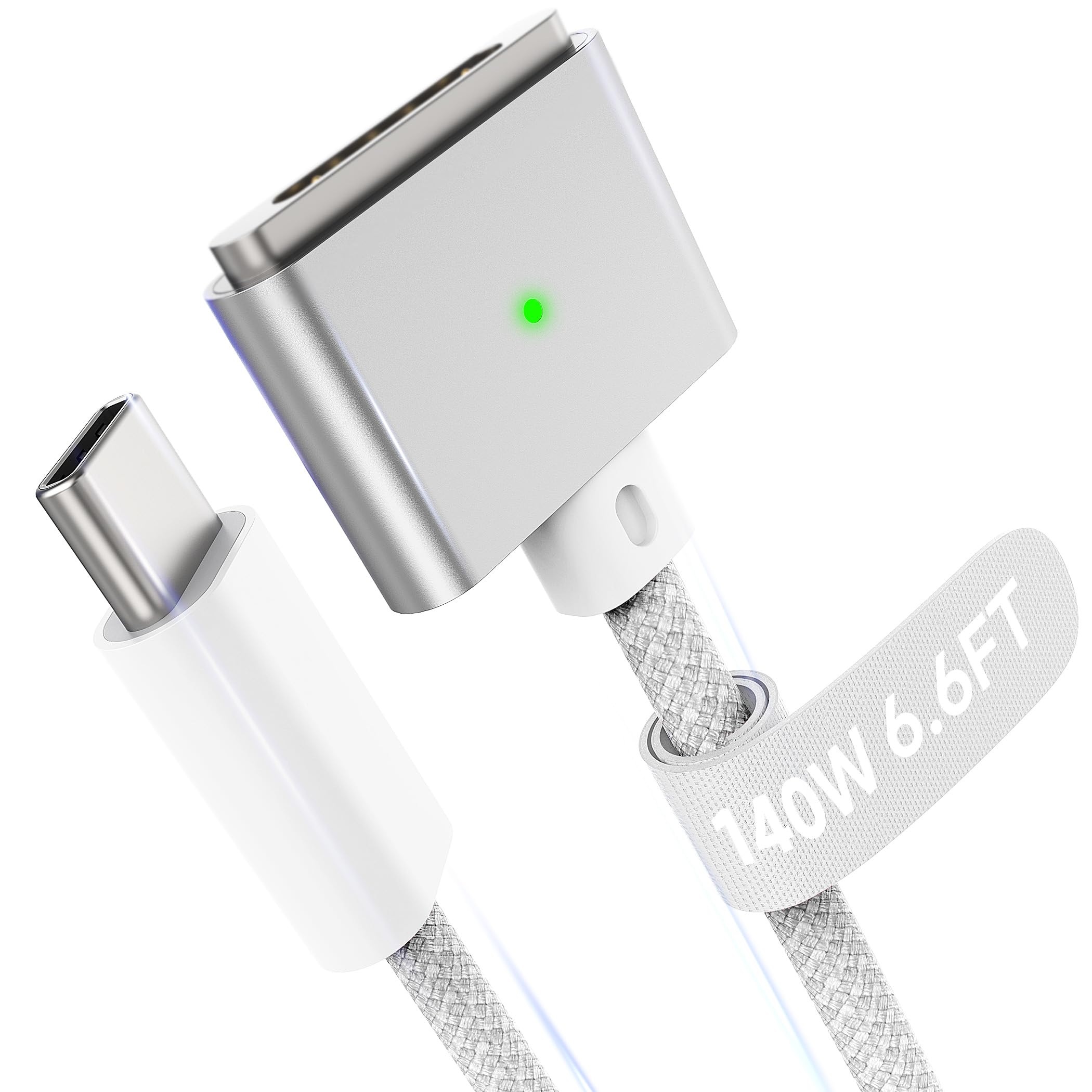 Hugener Magnetic 3 Cable USB-C 6.6FT Compatible with M4/M3/M2 MacBook Air Pro Charger, 140W Magnetic Safe 3 Cable for MacBook Air(13"/15" 2025/2024/2023/2022), Pro(16"/14" 2024/2023/2021), Grey Grey 6.6FT