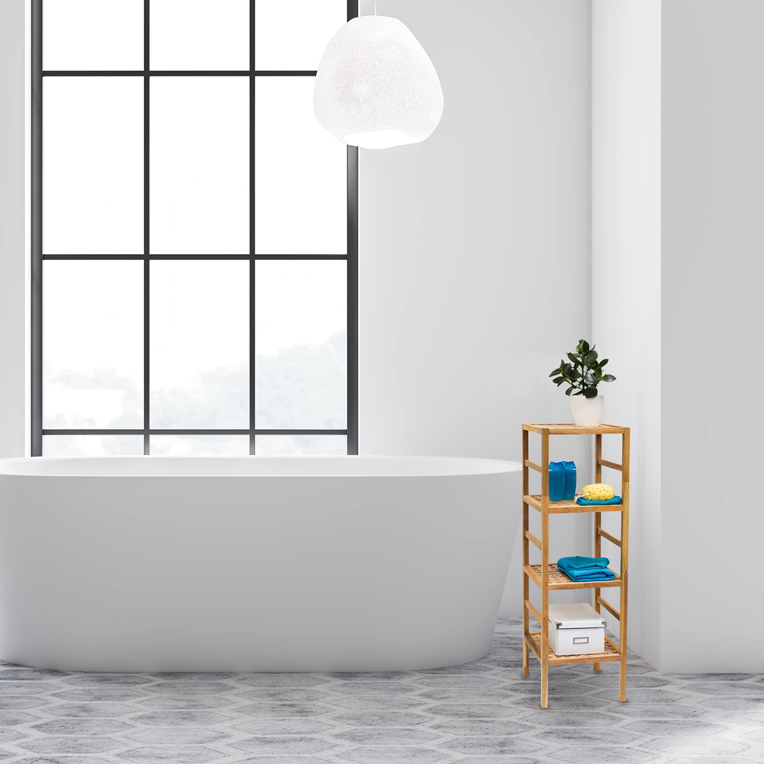 Relaxdays Estante para baño 3 dif. Medidas, Medidas: 85/117/150 x 35.5 x 35.5 cm, 3.3 Kg, 4 baldas, Color Natural