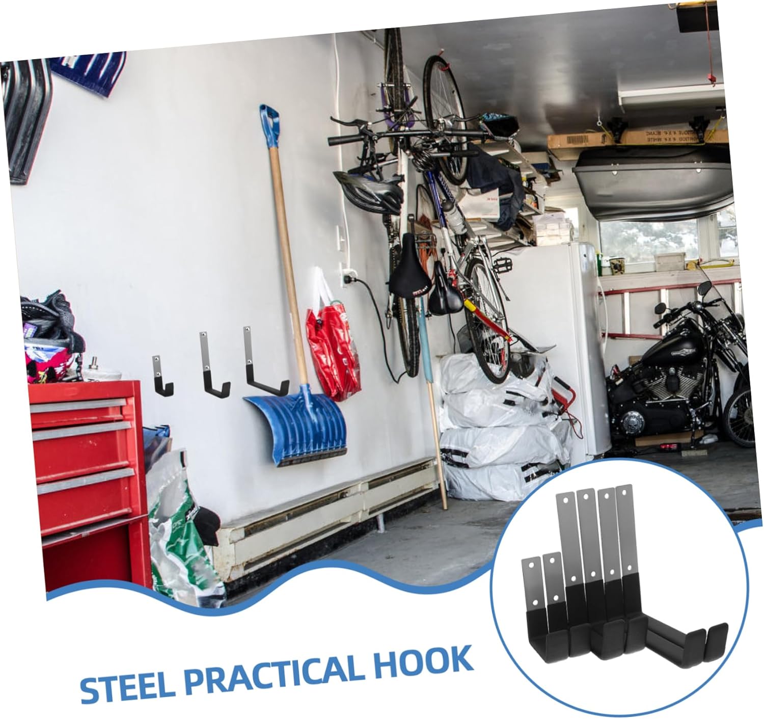 6pcs Heavy Duty Wall Mounted Hooks for Garage Storage Versatile Metal Hooks for Organizing Tools Ladders and Garden Equipment Easy Installation and Strong Bearing Capacity