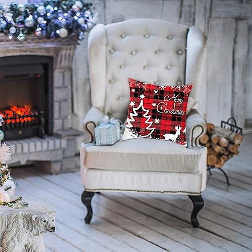 Miniatura 7 de Scceatti Fundas de almohada de Navidad con cremallera cuadrada de 18 x 18 pulgadas, funda de almohada de algodón estilo campestre estilo estético
