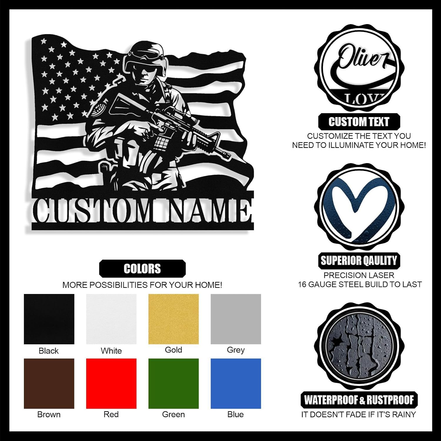 Custom US Army Soldier Metal Sign, Personalized Army Veteran Metal Sign Wall Art Decor, Customized Name Military Memorial Patriotic Signs Wall Decor Military Gifts for Men Veterans Soldiers image 4
