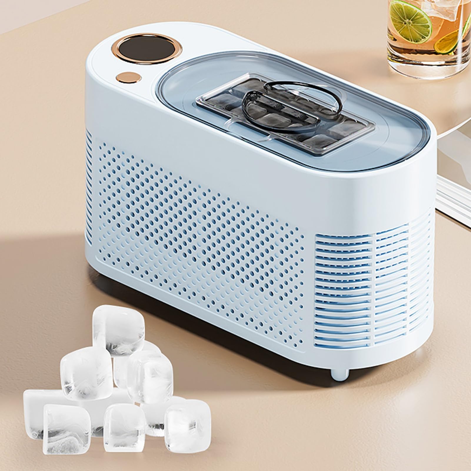 banapoy Máquina Hacer Hielo Encimera, 10 Cubitos Hielo en 15 Minutos, Mini Máquina Automática Portátil para Hogar, Camping, Oficina, Bar, Fiesta, Coche, Cócteles, Bebidas (Enchufe de la UE)