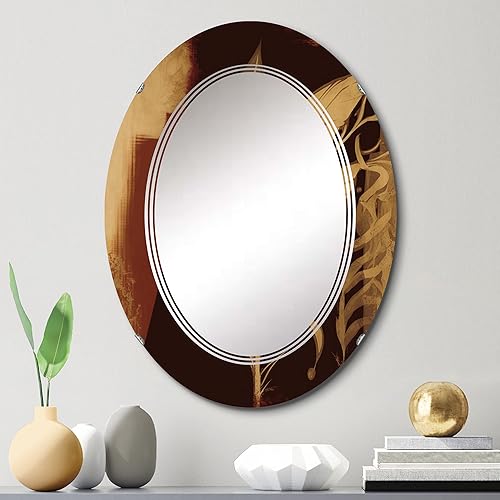 Miniatura 2 de Terra Cotta Chocolate Leaves I- Vanity Mirror, Bathroom Mirrors, Wall Mirrors for Living Room, Bedroom - Round Mirror - Large 24'x24', 32'x32'