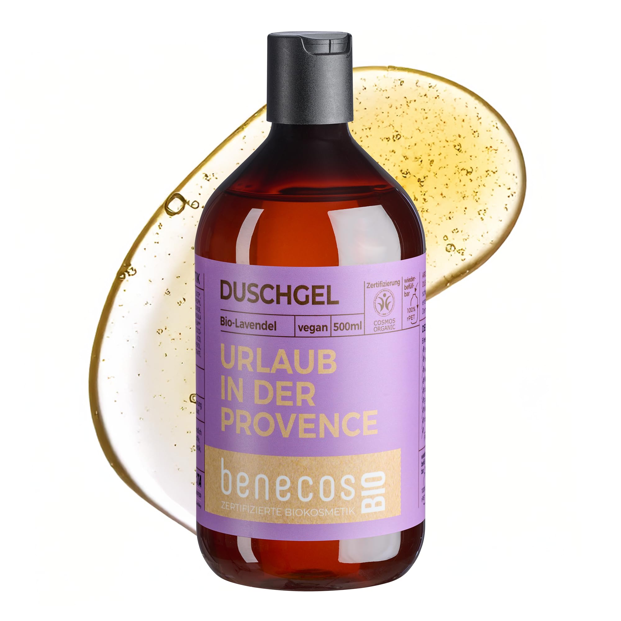 BenecosBIO Duschgel Urlaub in der Provence - Bio-Lavendel - zertifizierte Naturkosmetik - vegan - beruhigend & pflegend - nachfüllbar - 500ml