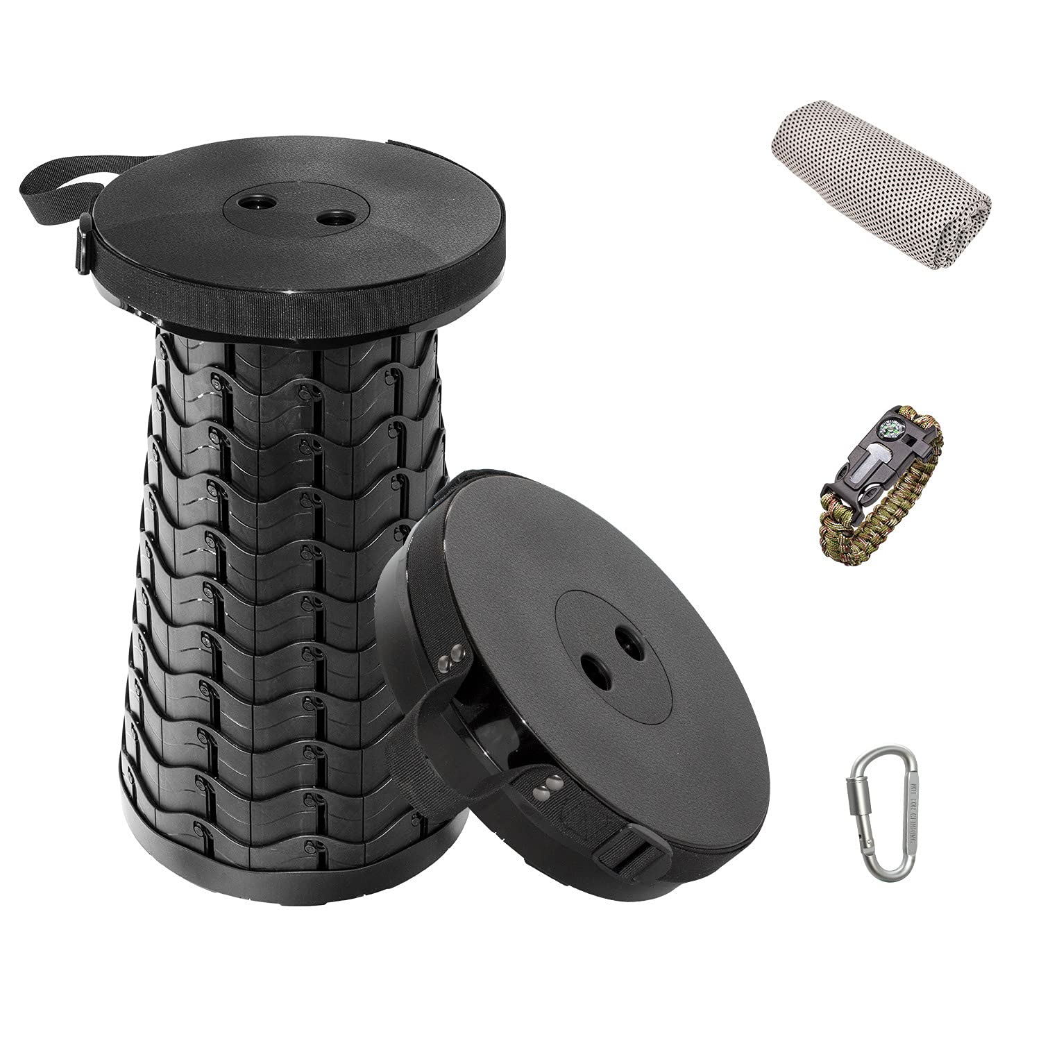 Heibond Folding Stool 2021 Upgraded-Holds Up 400 Lbs Lightweight, Portable Retractable Stool for Fishing/Hiking/Travel/Garden and Indoor (Gift Cooling Towel/Survival Bracelet/Carabiner Clip)