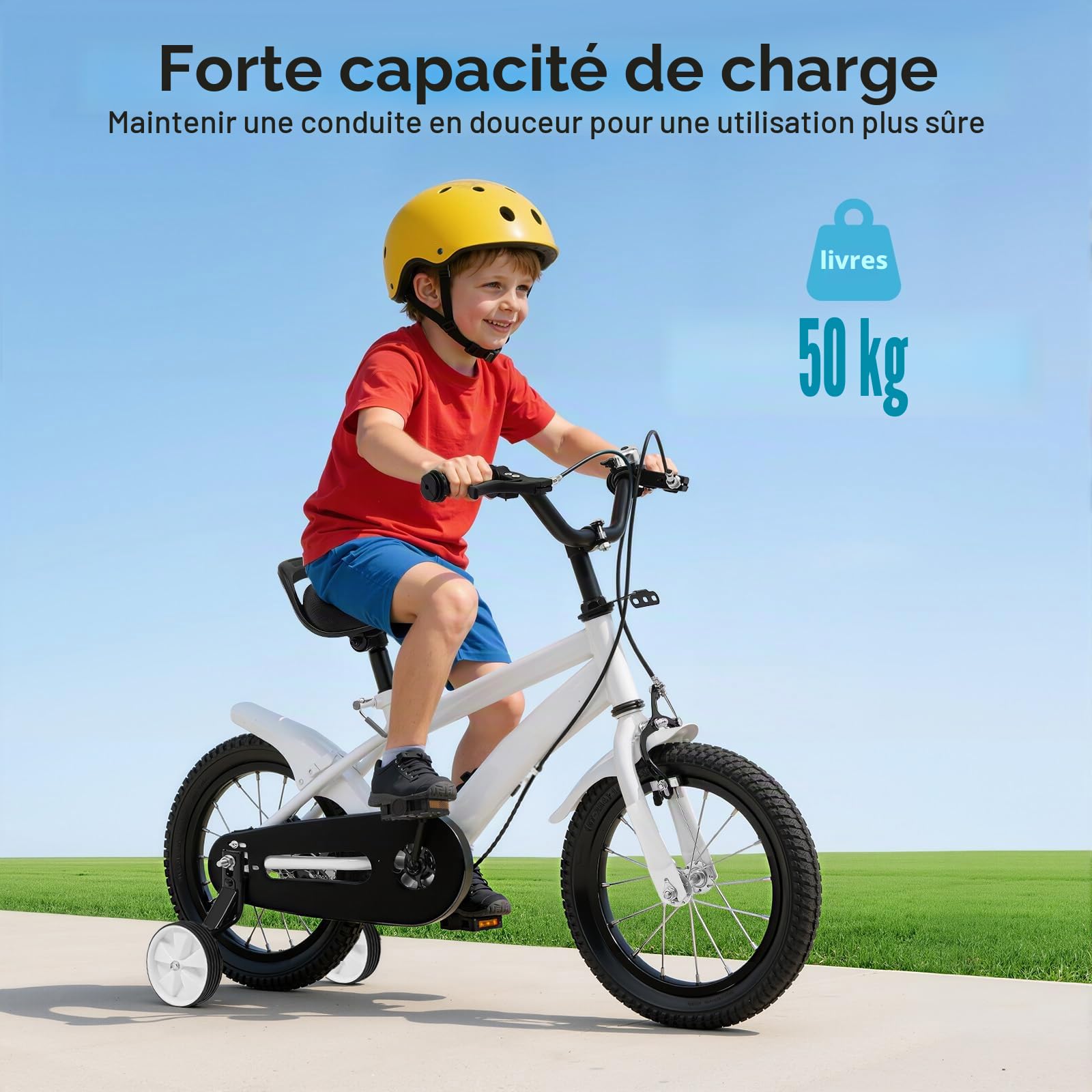Vélo pour enfant de 14 pouces, vélo pour adolescent avec roues stabilisatrices, vélo éducatif avec siège réglable, vélo débutant avec cadre robuste, moyeu à roue libre, pour enfants, débutants
