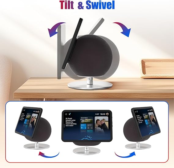 Stand Compatible with Echo Show 8 & Echo Show 11, Comfortable Viewing with 360 Swivel and Adjustable Tilt, Desk Stand for Echo Show 8/11, Stable Aluminum Build and Non-Slip Pads (Silver)