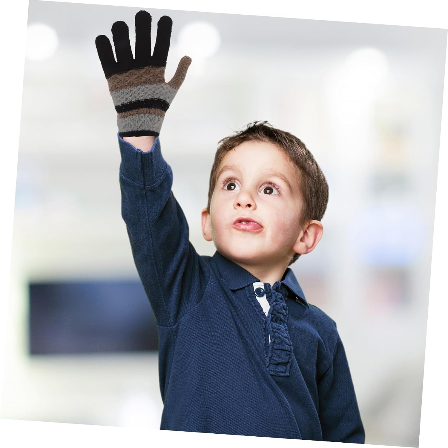 VALICLUD 1pair Stylish Striped Boy Girl Knitted Gloves for Cold Weather Warm Mitts for Boys and Girls for Outdoor Activities Autumn and