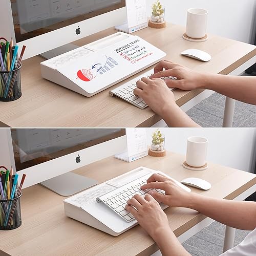 Vista 30 de TSJ OFFICE - Pizarra blanca para escritorio que se borra en seco para oficina, hogar y estudiantes, soporte para teclado de computadora, Base