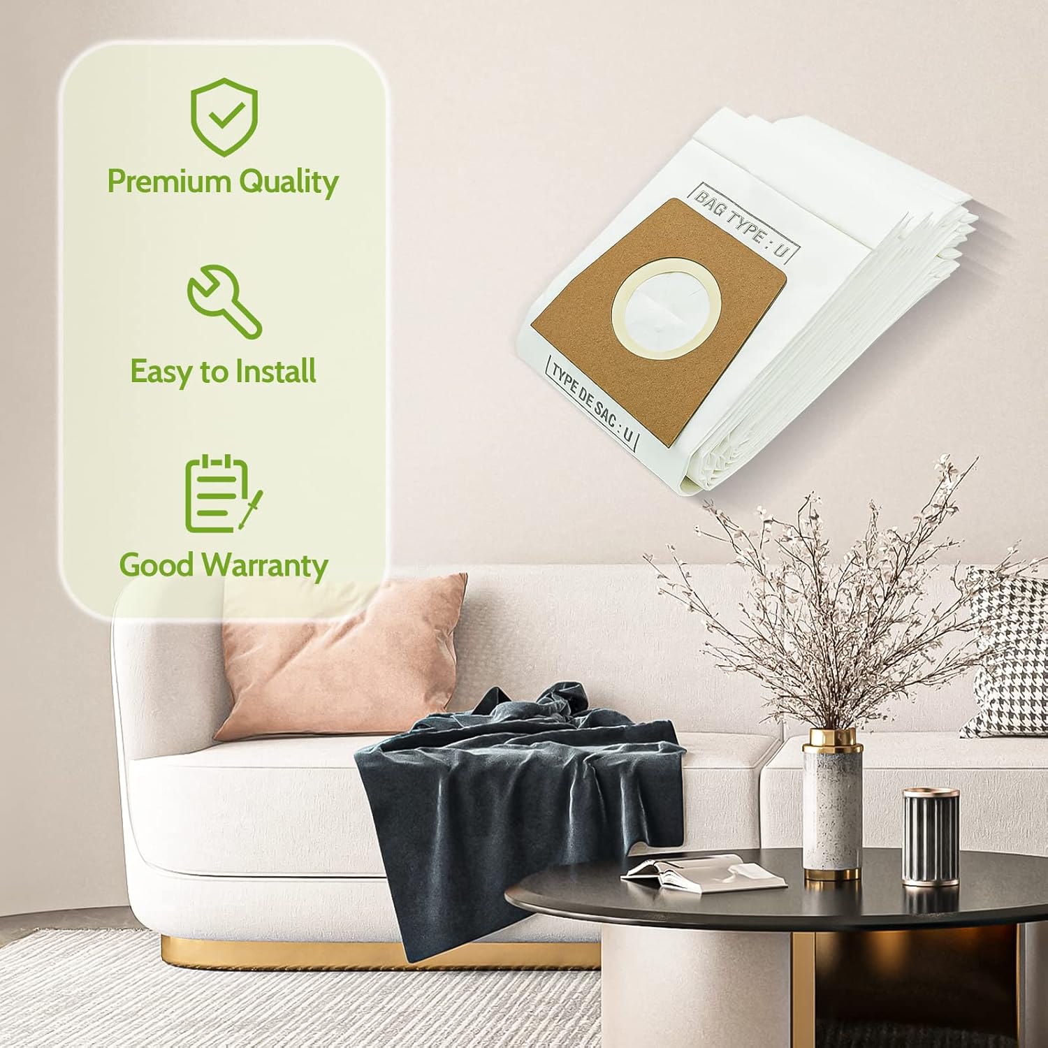 Vaccum Cleaner Dust Bags 10pcs Type U Storage Bags Replacement for Dirt Devil, Vacuum Cleaner Disposable Bags Upright Ultra Model Vacuum Part 3920047001 & 392075000