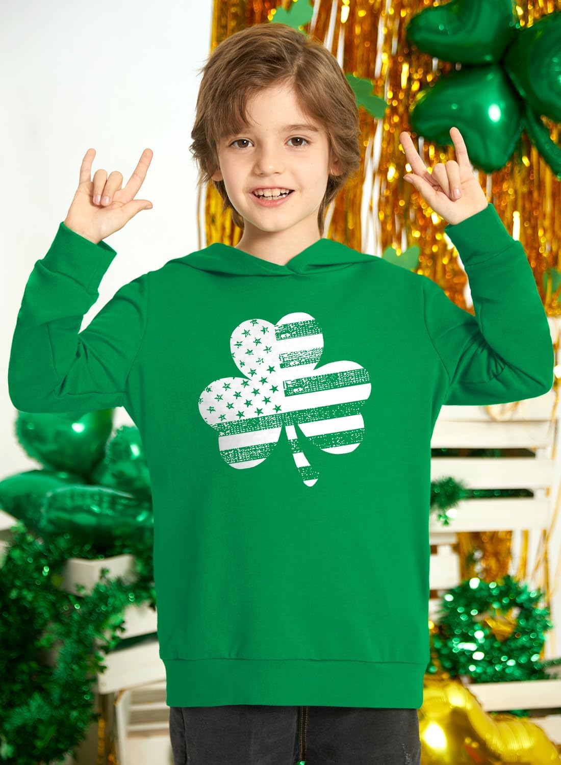 Child Girl's St.Patrick's Day Fashion Saint Sweatshirt Shamrock Clover Irish Hoodie Pullover Top Green Patriotic 14 Years