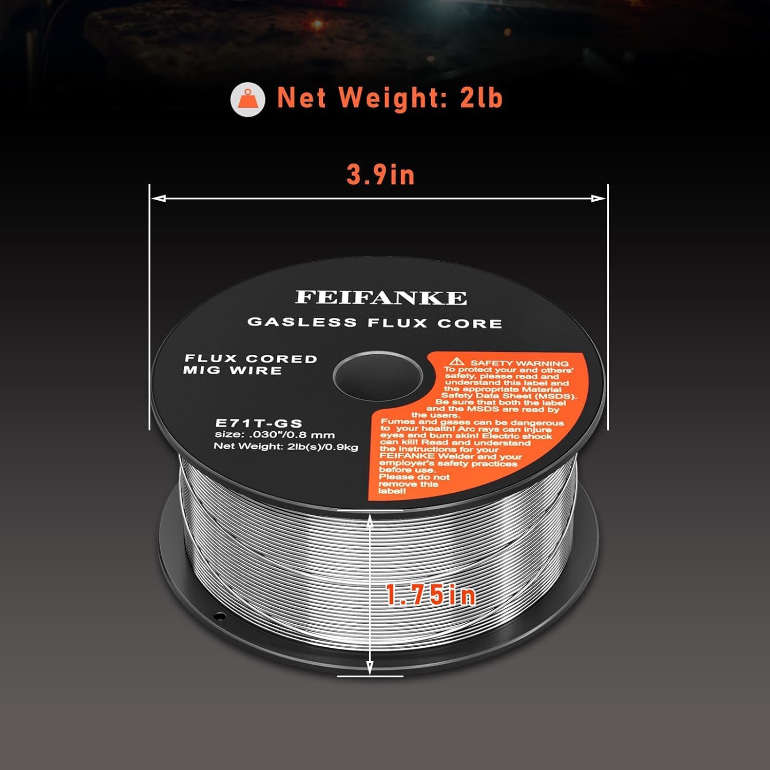 FEIFANKE Alambre de Soldadura 0,8 mm 3KG E71T-GS Hilo Soldar Sin Gas Para Máquina de Soldar, Rollo de Alambre D100,3 Pieza
